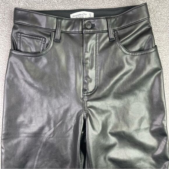 Abercrombie & Fitch Faux Leather Pants Women's 27 Black 90's Straight High Rise - Picture 2 of 10